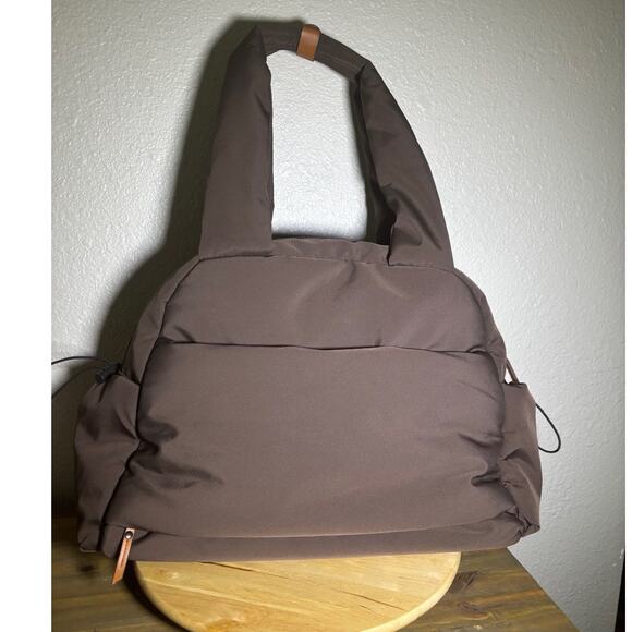 Joan & David Puffer Sport Nylon Duffle Weekender Bag Tote Brown Overnight - Picture 2 of 9